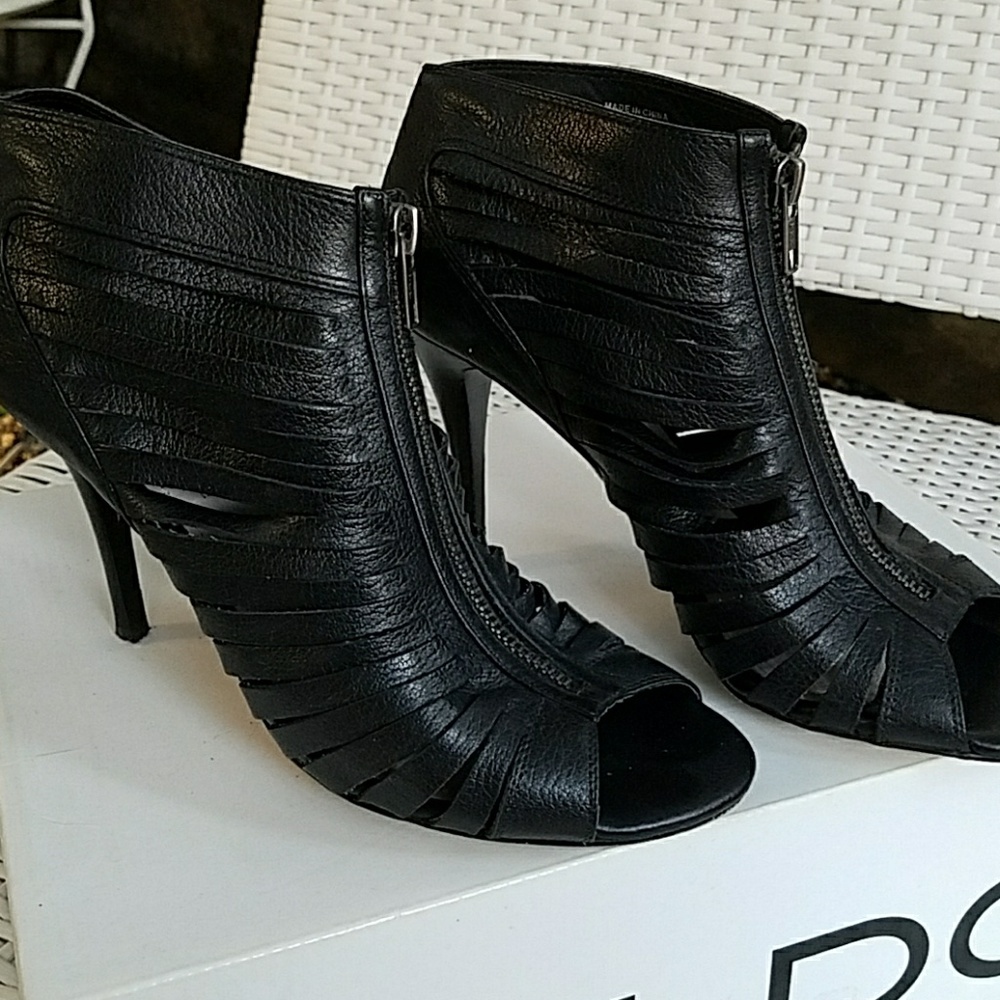 Aldo Black Leather Strappy Heels